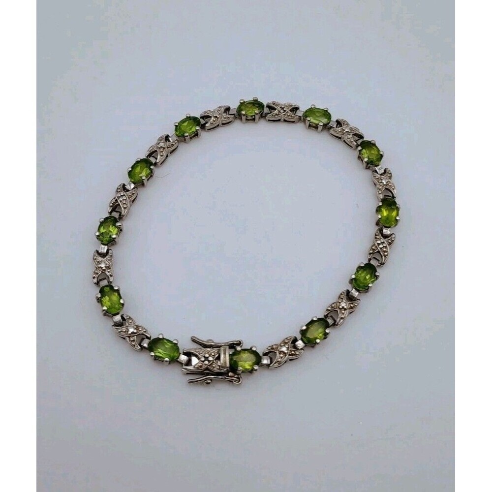 Prime Art & Jewel Sterling Silver 925 Peridot Tennis Bracelet Genuine Gemstone